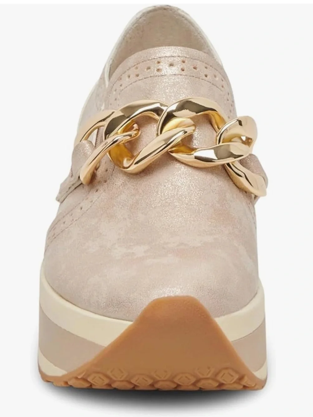 Dolce Vita Jhenee Platform Loafer in Light Gold with Gold Chain